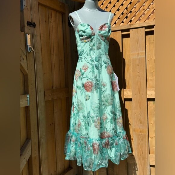 🆕 DRESS THE POPULATION 🧿 NWOT Lauren Floral Sequin Midi Dress, Sage - Sz S - Picture 3 of 15